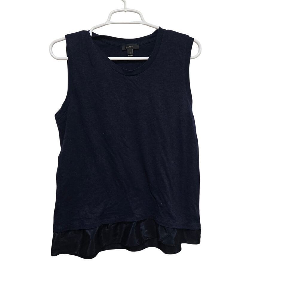 J.Crew Navy Ruffle Hem Tank Top Small Sleeveless Casual